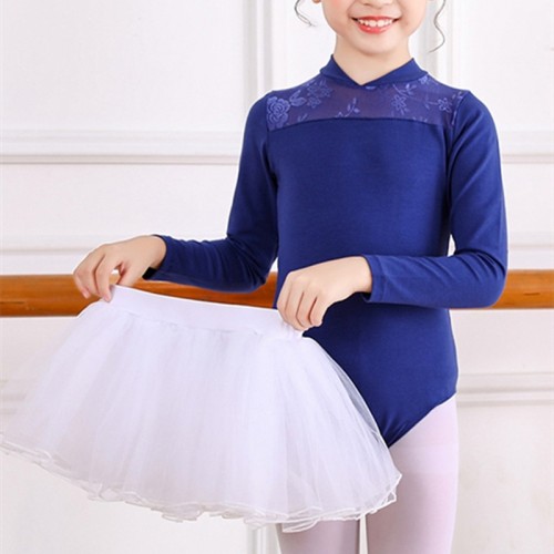 Girls children pink white blue ballet dance dress modern dance exercises long-sleeved lace clothes gymnastics practice stage performance tutu skirts for kids
